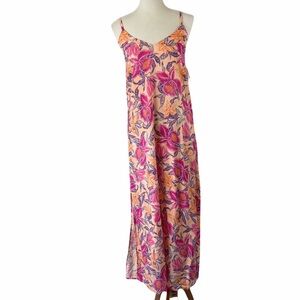 Old Navy Pink Orange Floral Neck Tie Dress Sz S Tropical Resort Vacation Hawaii